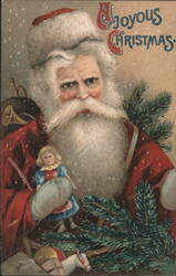 A Joyous Christmas Santa Claus with Doll and Toys Postcard