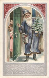 A Merry Christmas - St Nick Knocking on the Door Postcard