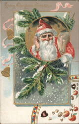 Loving Christmas Greetings with Santa Claus & Snowy Pine Branches Postcard