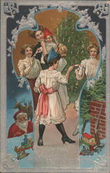 Children & Santa Claus with Christmas Tree & Toys Postcard