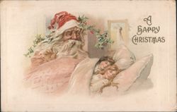 Santa Claus Watching Sleeping Children, A Happy Christmas Postcard