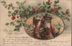 Santa Claus with Holly and Christmas Eve Greeting Postcard