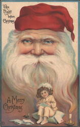 Santa Claus and Child Reading The Night before Christmas Postcard