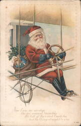 Santa Claus Flying Airship with Toys on Christmas Trip Postcard
