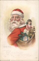 Santa Claus Delivering Christmas Presents with Child and Teddy Bear Postcard