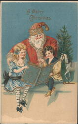 Santa Claus Reading to Children, A Merry Christmas Greeting Postcard