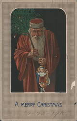 Santa Claus with Christmas Tree & Toys, Merry Christmas Postcard