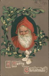 Santa Claus in Mistletoe Wreath, A Merry Christmas Postcard