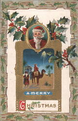 Santa Claus and Nativity Scene with Three Wise Men Christmas Card Postcard