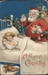 Santa Claus Drops Gifts for Sleeping Child, A Happy Christmas Postcard