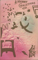 Santa Claus with Sleeping Child & Christmas Tree, Embossed Postcard