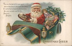 Santa Claus Driving Auto with Children & Toys, Christmas Cheer Postcard