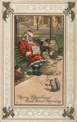 Humorous Santa Claus on Park Bench with Keep Off Grass Sign Postcard