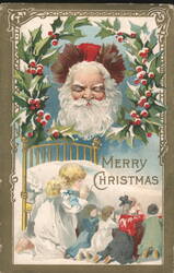 Santa Claus and Children Praying, Merry Christmas Postcard