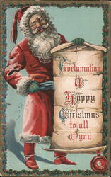 Santa Claus with 'A Happy Christmas' Proclamation Scroll Postcard