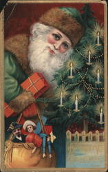 Santa Claus with Christmas Tree, Children, and Presents Postcard