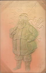 A Merry Christmas Embossed Santa Claus with Toys Postcard