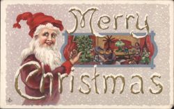 Merry Christmas with Santa Claus and Indoor Celebration Postcard
