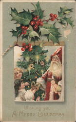 Santa Claus with Children and Christmas Tree Postcard
