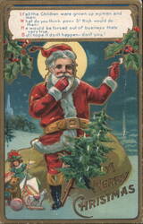 Santa Claus Pondering Grown Children, Merry Christmas Poem Postcard