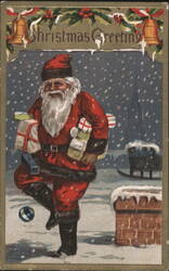Santa Claus Delivering Gifts in Snowy Christmas Scene Postcard