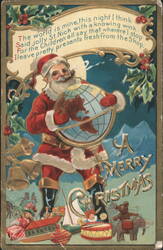Santa Claus with Globe, Toys & Christmas Poem, Kringle Series No. 1 Postcard