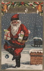 Christmas Greeting: Santa Claus Carrying Gifts in Snow Postcard