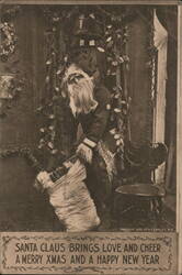 Santa Claus Brings Love and Cheer with Sack of Gifts for Christmas & New Year Postcard