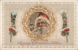 Santa Claus Loving Christmas Token with Poinsettias and Landscapes Postcard