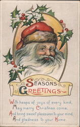 Santa Claus Seasons Greetings with Holly Postcard
