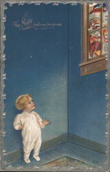 The Night before Christmas: Child Looks Up at Santa Claus Postcard