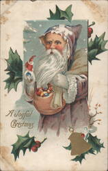 A Joyful Christmas Santa Claus with Elf and Toys Postcard