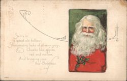 Santa Claus Portrait with Christmas Poem and Red Robe Postcard