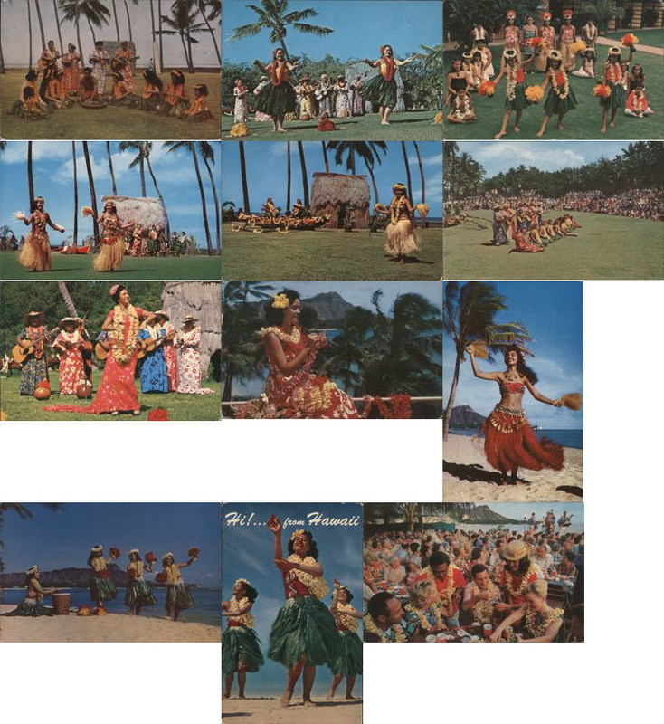 Lot of 12: Hula Dancers & Musicians, Hawaii