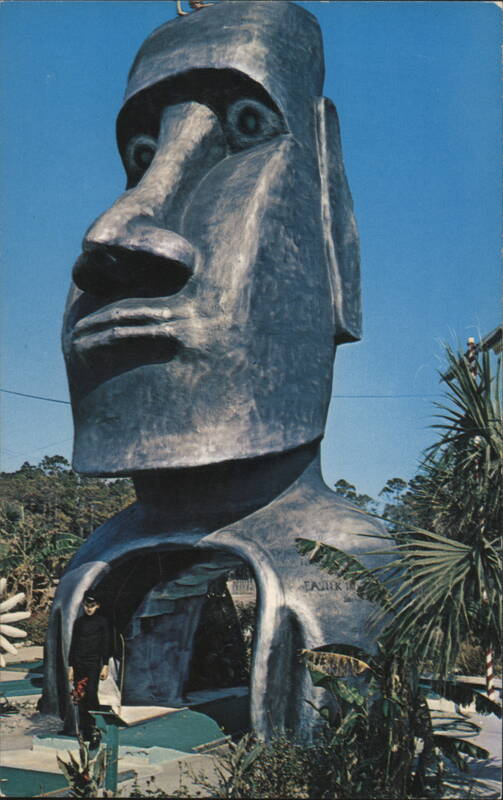 Goofy Golf The Magic World! Easter Island Moai Statue Panama City Beach Florida