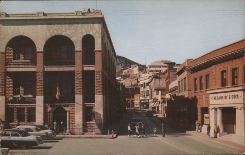 Main St. Bisbee, AZ with Post Office & Bank of Bisbee Arizona