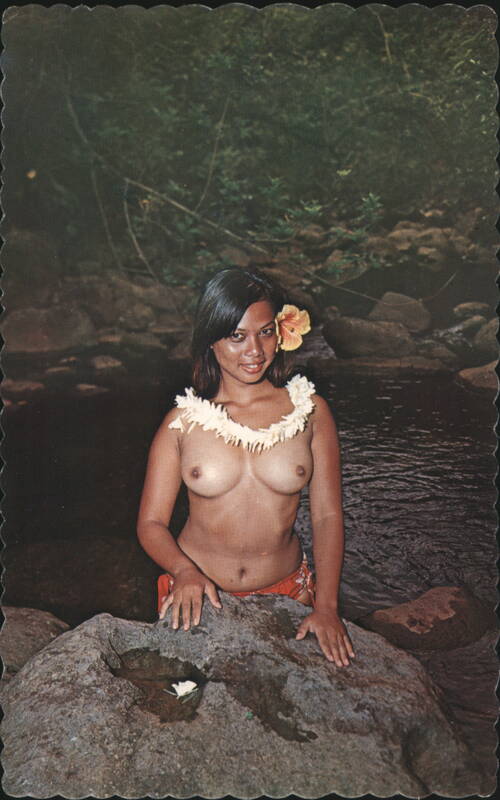 Hawaii's Lei - Woman in Stream with Flower Lei Risque & Nude