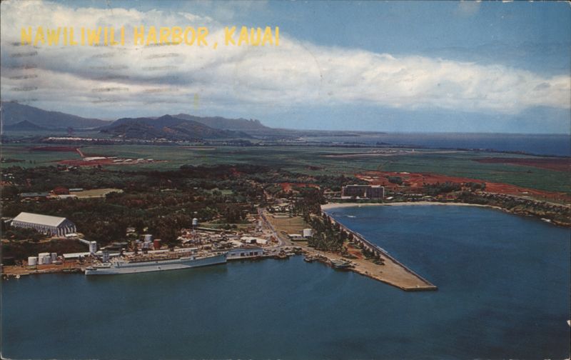 Aerial View S.S. Lurline, Nawiliwili Harbor, Kauai Surf Hotel Lihue Hawaii