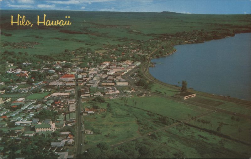 Hilo, Hawaii Aerial View of City and Hilo Bay