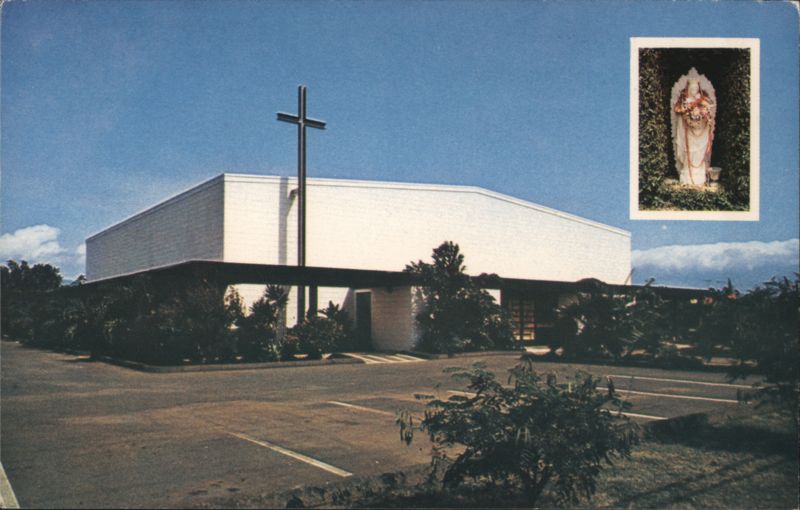 Our Lady of Perpetual Help Church with Cross & Mary Statue Ewa Beach Hawaii