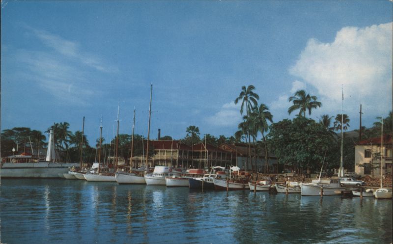 Lahaina Yacht Harbor with picturesque Pioneer Inn in background Hawaii
