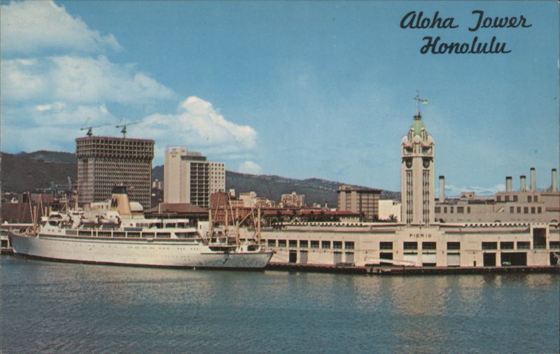 Aloha Tower, Matson ship LURLINE, Honolulu Harbor Hawaii