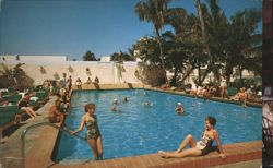 Swimming Pool Scene; The Stoodleigh Restaurant Ad Postcard