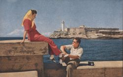 Couple by Morro Castle, Havana Harbor Postcard