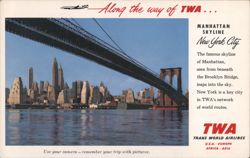 Manhattan Skyline New York City TWA Brooklyn Bridge Postcard