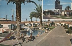 THE VILLA MOTOR HOTEL Phoenix AZ - Pool, Palm Trees Postcard
