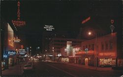 Downtown Phoenix Night, Central Avenue, Arizona Savings Postcard