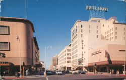 Hotel Adams, Hanny's Clothing Store, Porter's Western Store Postcard