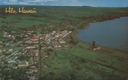 Hilo, Hawaii Aerial View of City and Hilo Bay Postcard