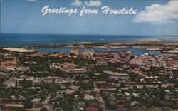 Greetings from Honolulu Downtown Business Section Harbor Postcard